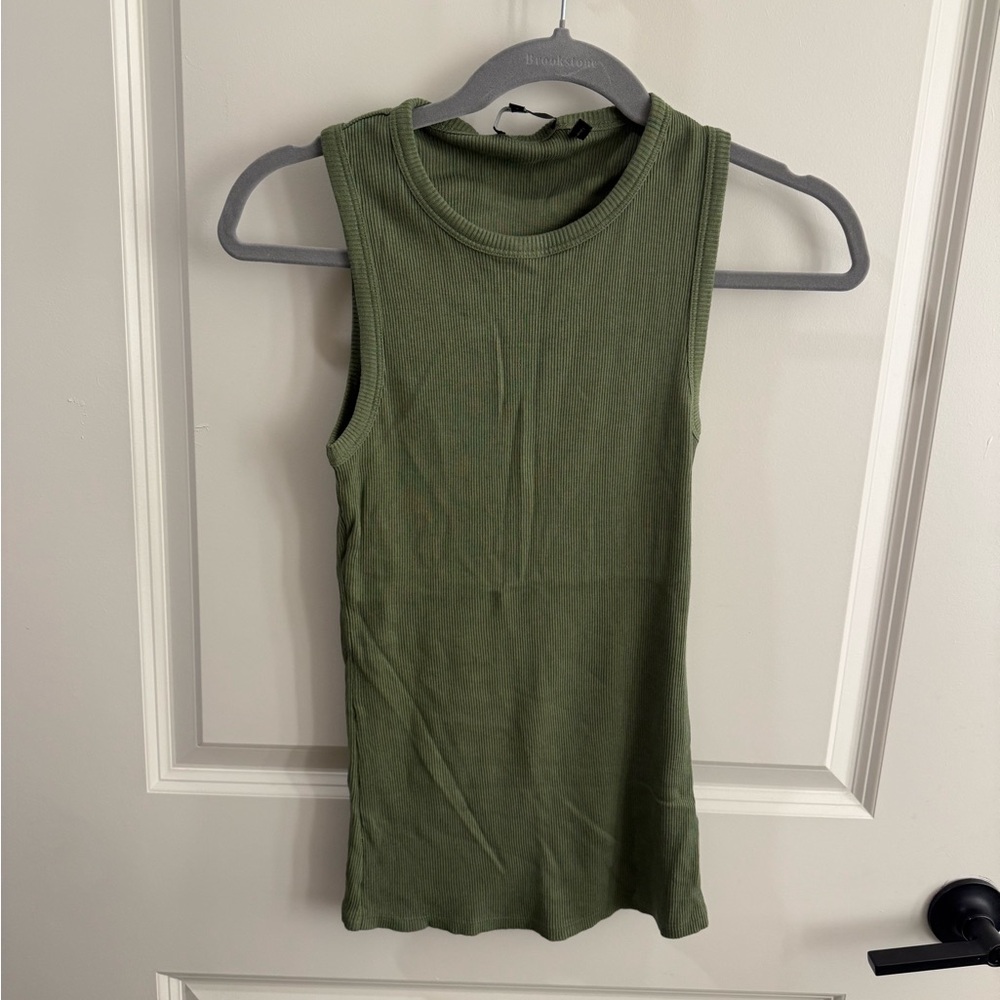 Theory Olive Green Ribbed Tank Top